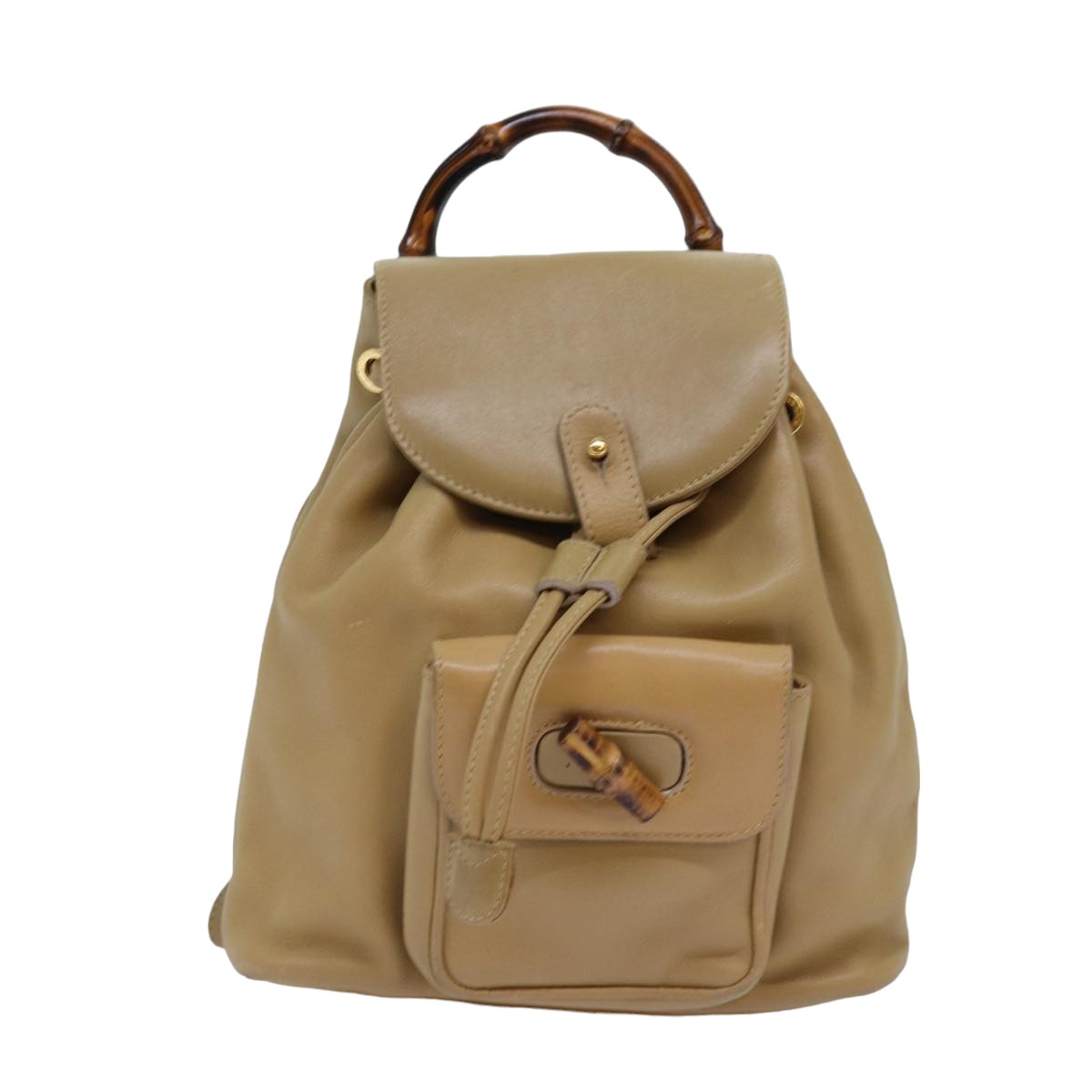 GUCCI Bamboo Backpack Leather Beige 003 2058 0030 Auth 74427