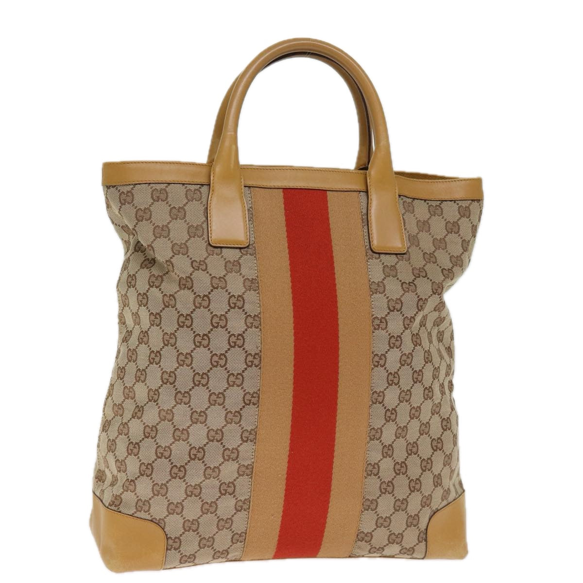 GUCCI GG Canvas Sherry Line Hand Bag Beige Red Brown 002 1093 Auth 74434