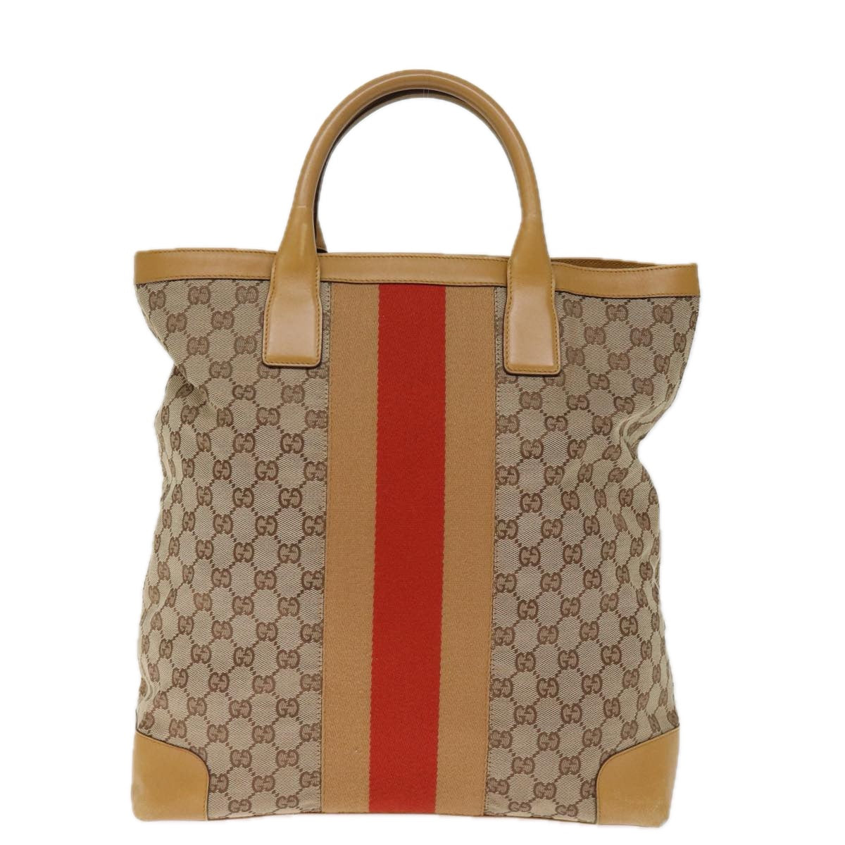 GUCCI GG Canvas Sherry Line Hand Bag Beige Red Brown 002 1093 Auth 74434