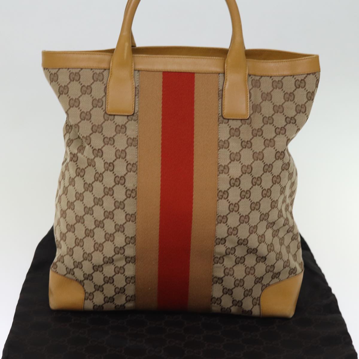 GUCCI GG Canvas Sherry Line Hand Bag Beige Red Brown 002 1093 Auth 74434