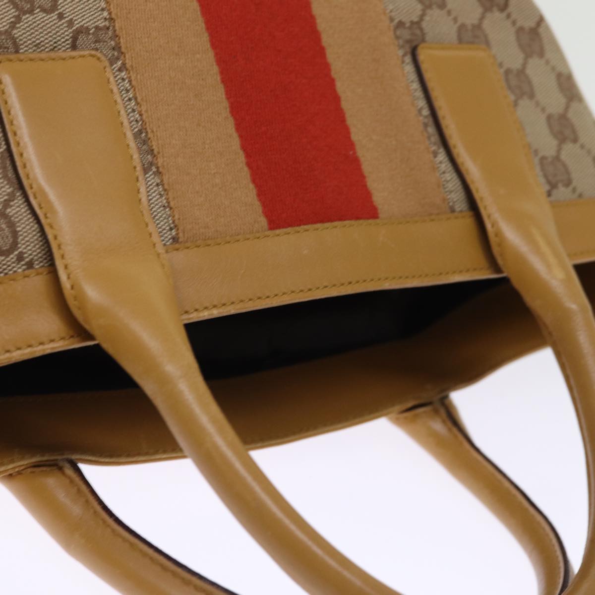 GUCCI GG Canvas Sherry Line Hand Bag Beige Red Brown 002 1093 Auth 74434