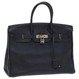 HERMES Birkin 35 Hand Bag Leather Black Silver Auth 74435