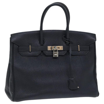 HERMES Birkin 35 Hand Bag Leather Black Silver Auth 74435