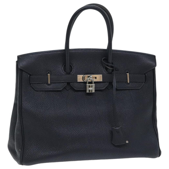 HERMES Birkin 35 Hand Bag Leather Black Silver Auth 74435
