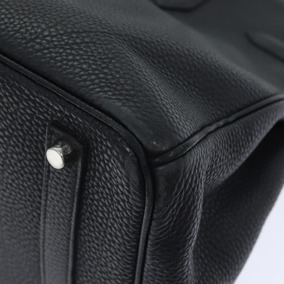 HERMES Birkin 35 Hand Bag Leather Black Silver Auth 74435