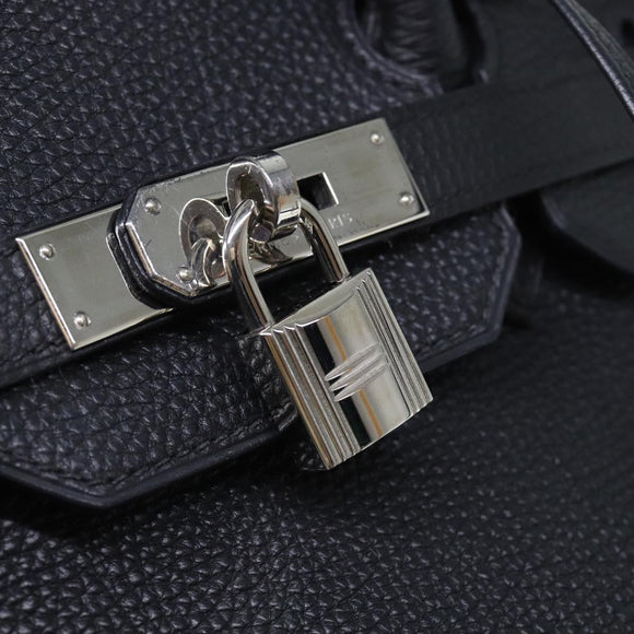 HERMES Birkin 35 Hand Bag Leather Black Silver Auth 74435