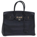 HERMES Birkin 35 Hand Bag Leather Black Silver Auth 74435-2