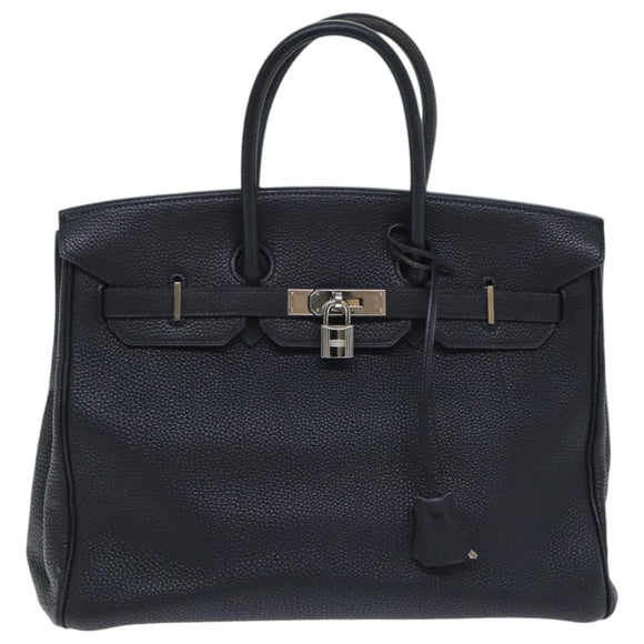 HERMES Birkin 35 Hand Bag Leather Black Silver Auth 74435