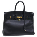HERMES Birkin 35 Hand Bag Leather Black Gold Auth 74437-1