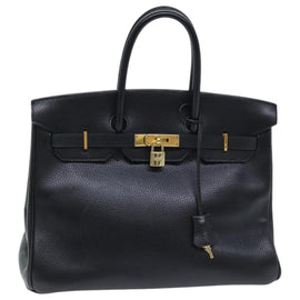HERMES Birkin 35 Hand Bag Leather Black Gold Auth 74437