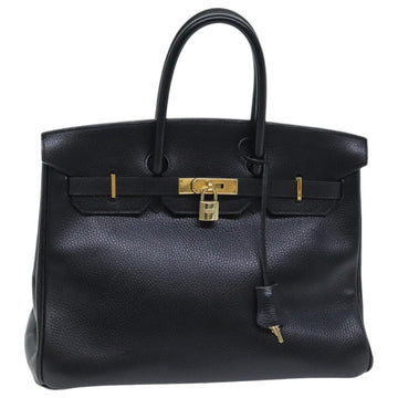 HERMES Birkin 35 Hand Bag Leather Black Gold Auth 74437