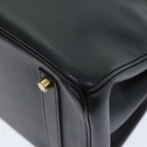 HERMES Birkin 35 Hand Bag Leather Black Gold Auth 74437