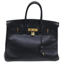 HERMES Birkin 35 Hand Bag Leather Black Gold Auth 74437-2