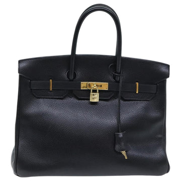 HERMES Birkin 35 Hand Bag Leather Black Gold Auth 74437 - 0