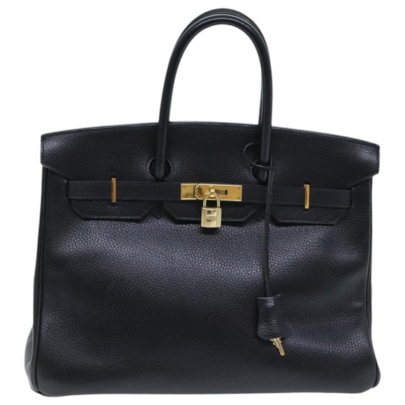 HERMES Birkin 35 Hand Bag Leather Black Gold Auth 74437