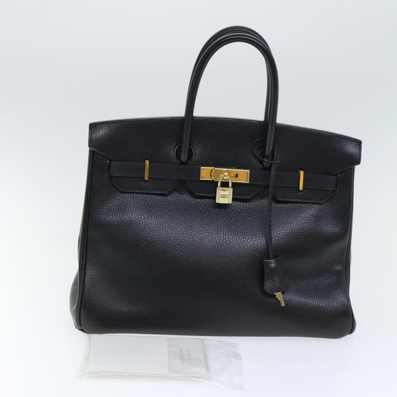 HERMES Birkin 35 Hand Bag Leather Black Gold Auth 74437