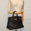 HERMES Birkin 35 Hand Bag Leather Black Gold Auth 74437-24