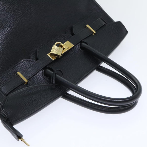 HERMES Birkin 35 Hand Bag Leather Black Gold Auth 74437