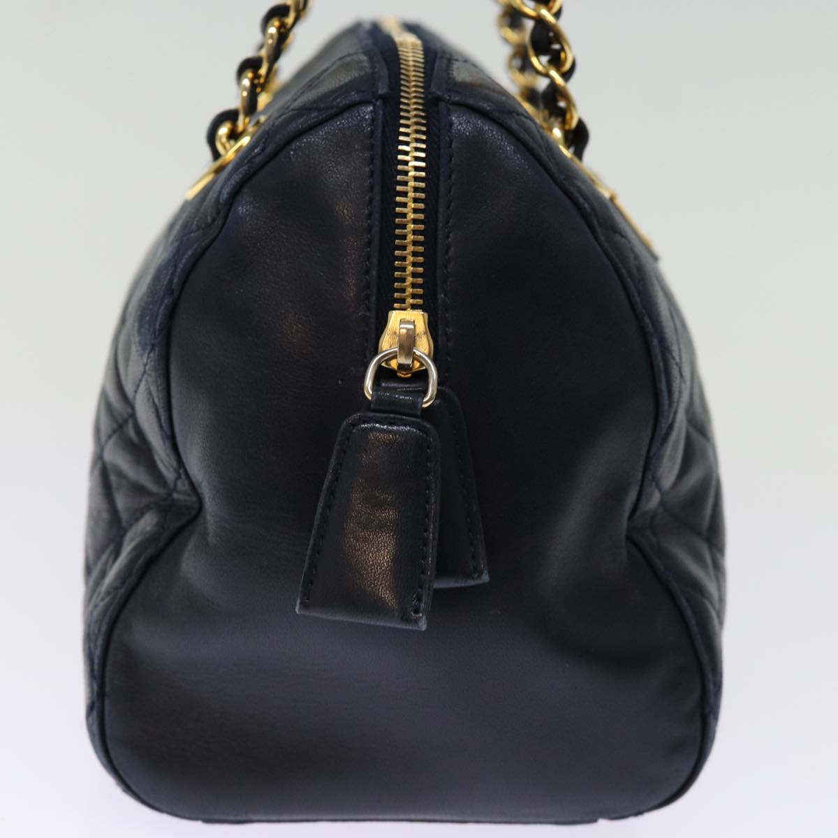 PRADA Hand Bag Leather Navy Auth 74454