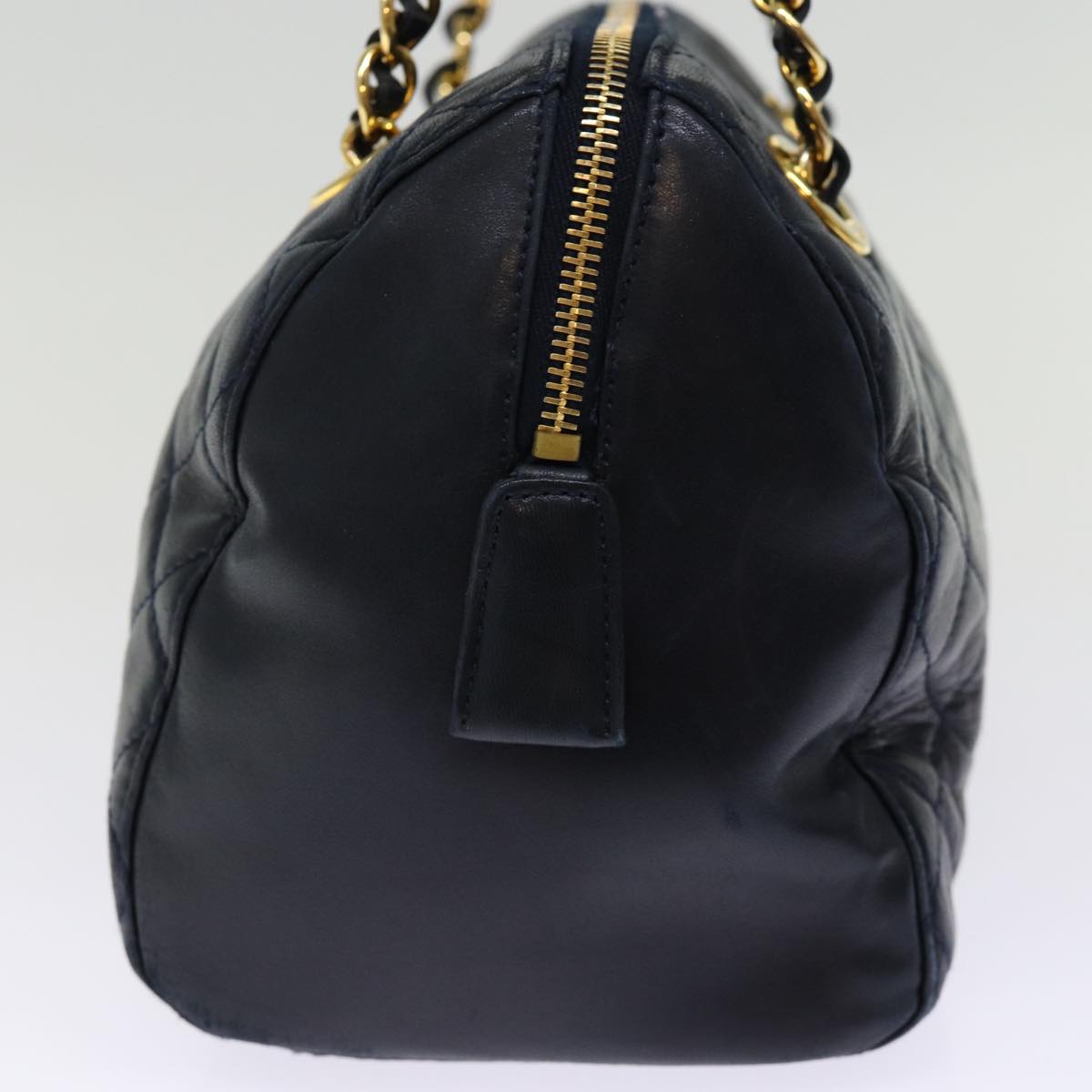 PRADA Hand Bag Leather Navy Auth 74454
