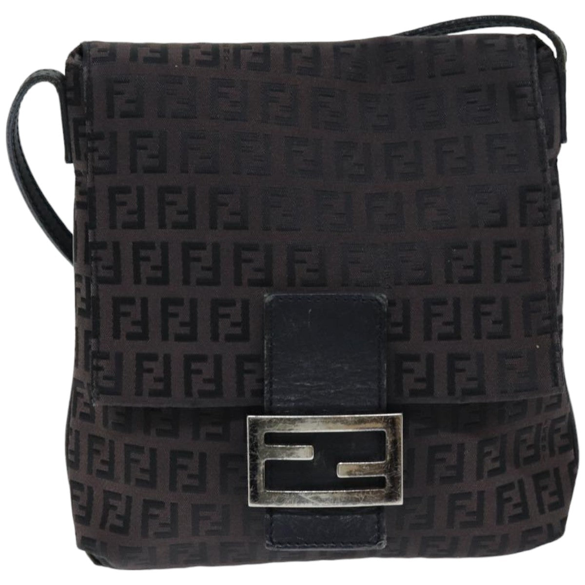 FENDI Zucchino Canvas Mamma Baguette Shoulder Bag Black Auth 74484