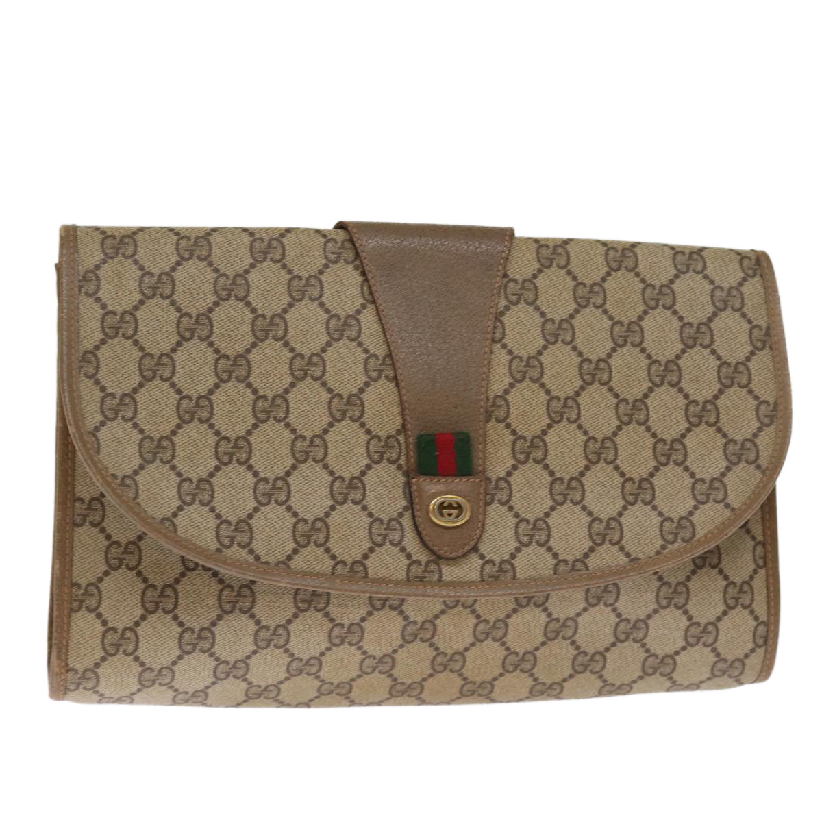 GUCCI GG Supreme Web Sherry Line Clutch Bag Beige Red Green 89 01 031 Auth 74490