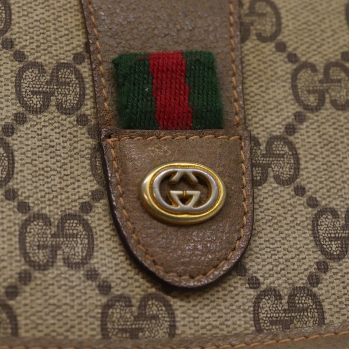 GUCCI GG Supreme Web Sherry Line Clutch Bag Beige Red Green 89 01 031 Auth 74490