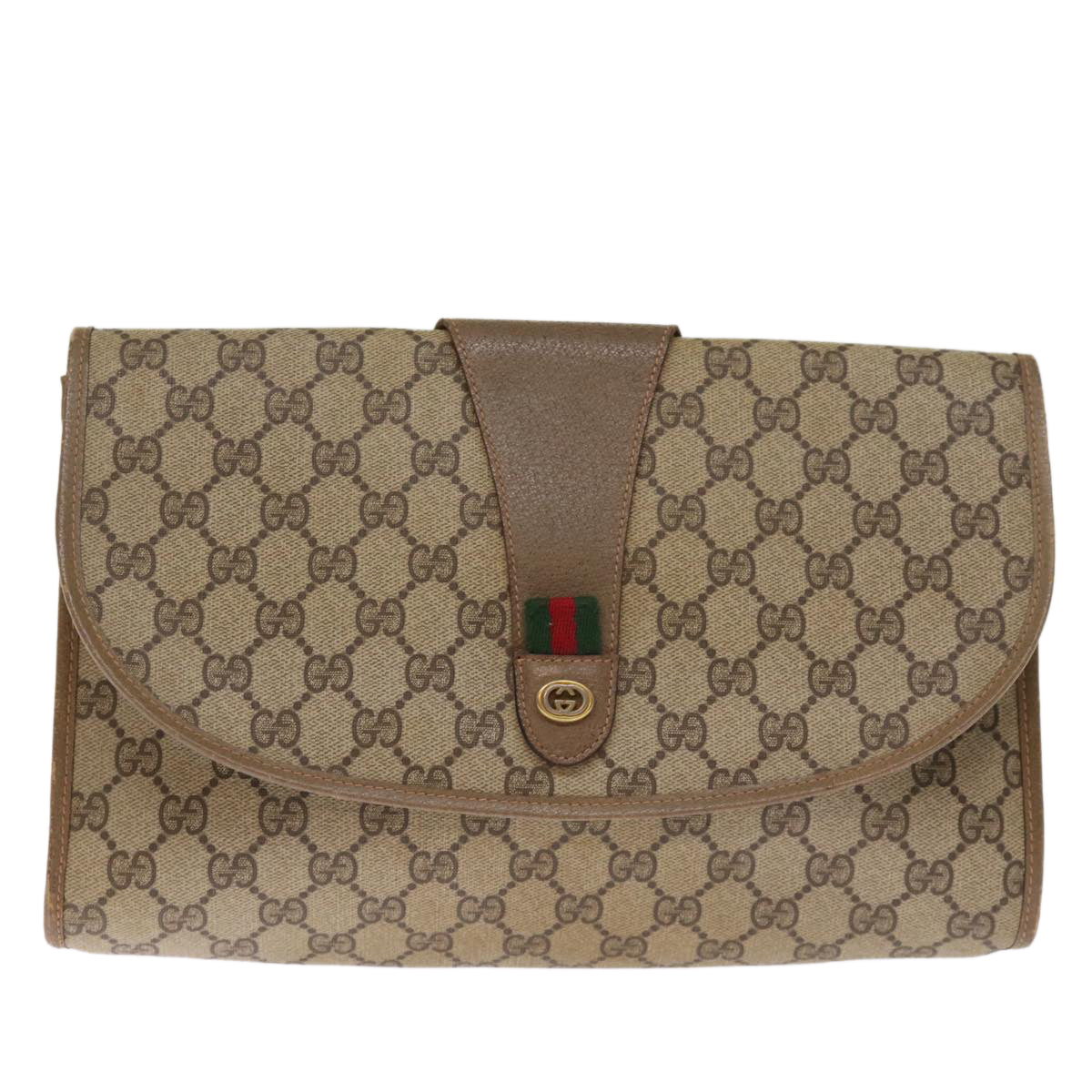 GUCCI GG Supreme Web Sherry Line Clutch Bag Beige Red Green 89 01 031 Auth 74490