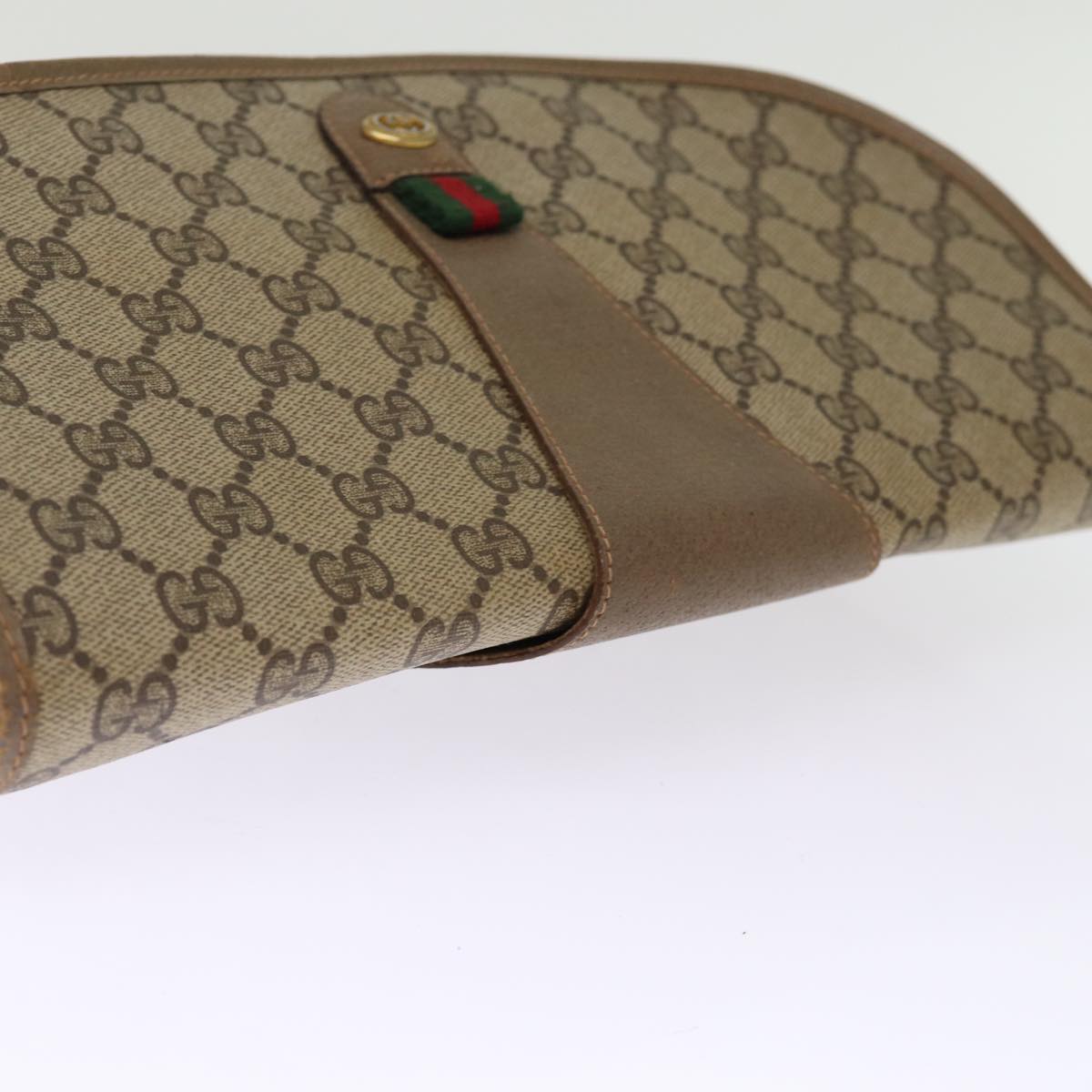 GUCCI GG Supreme Web Sherry Line Clutch Bag Beige Red Green 89 01 031 Auth 74490