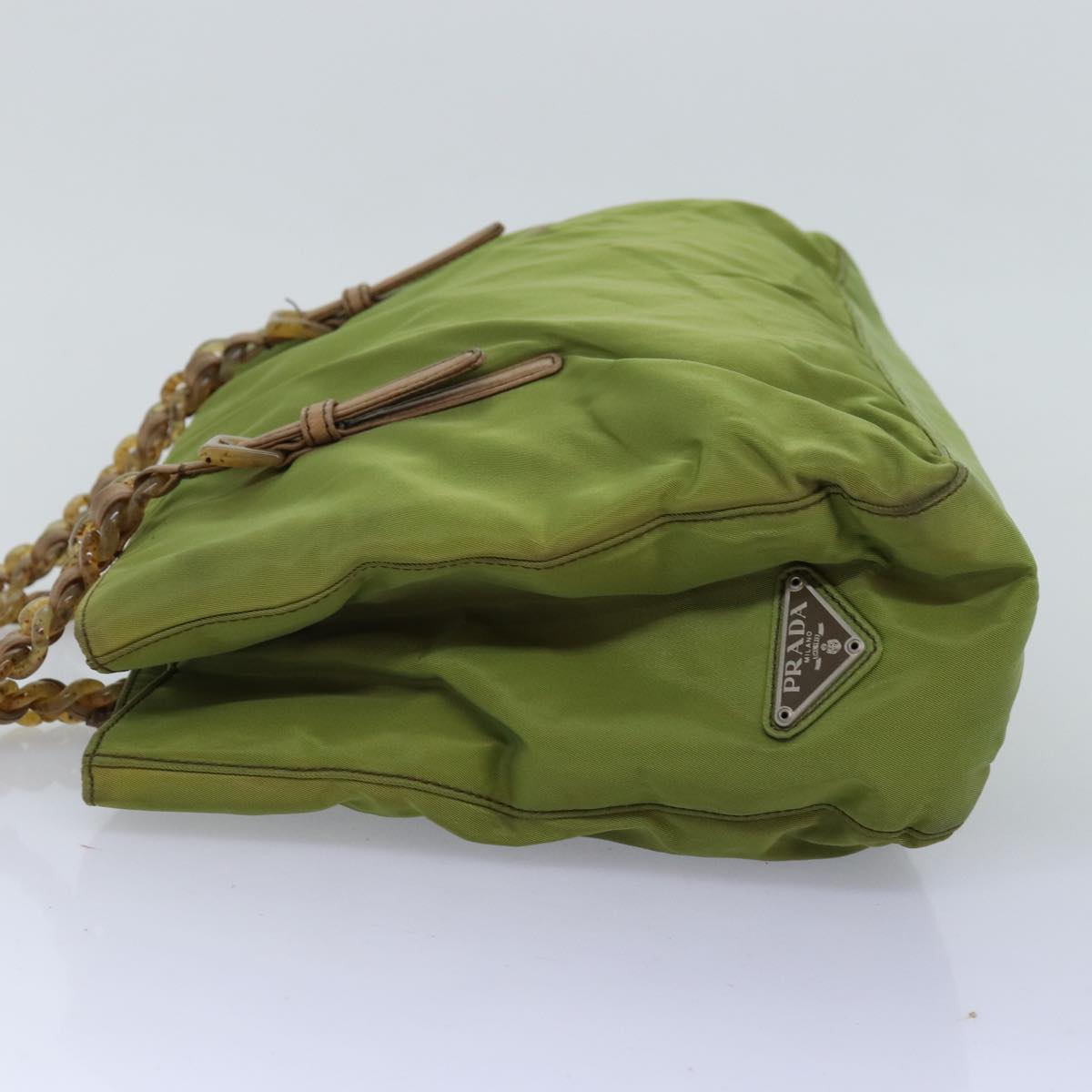 PRADA Chain Tote Bag Nylon Khaki Auth 74538