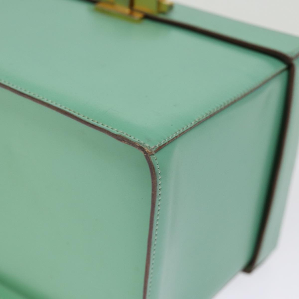 CELINE Vanity Cosmetic Pouch Leather Green Auth 74541