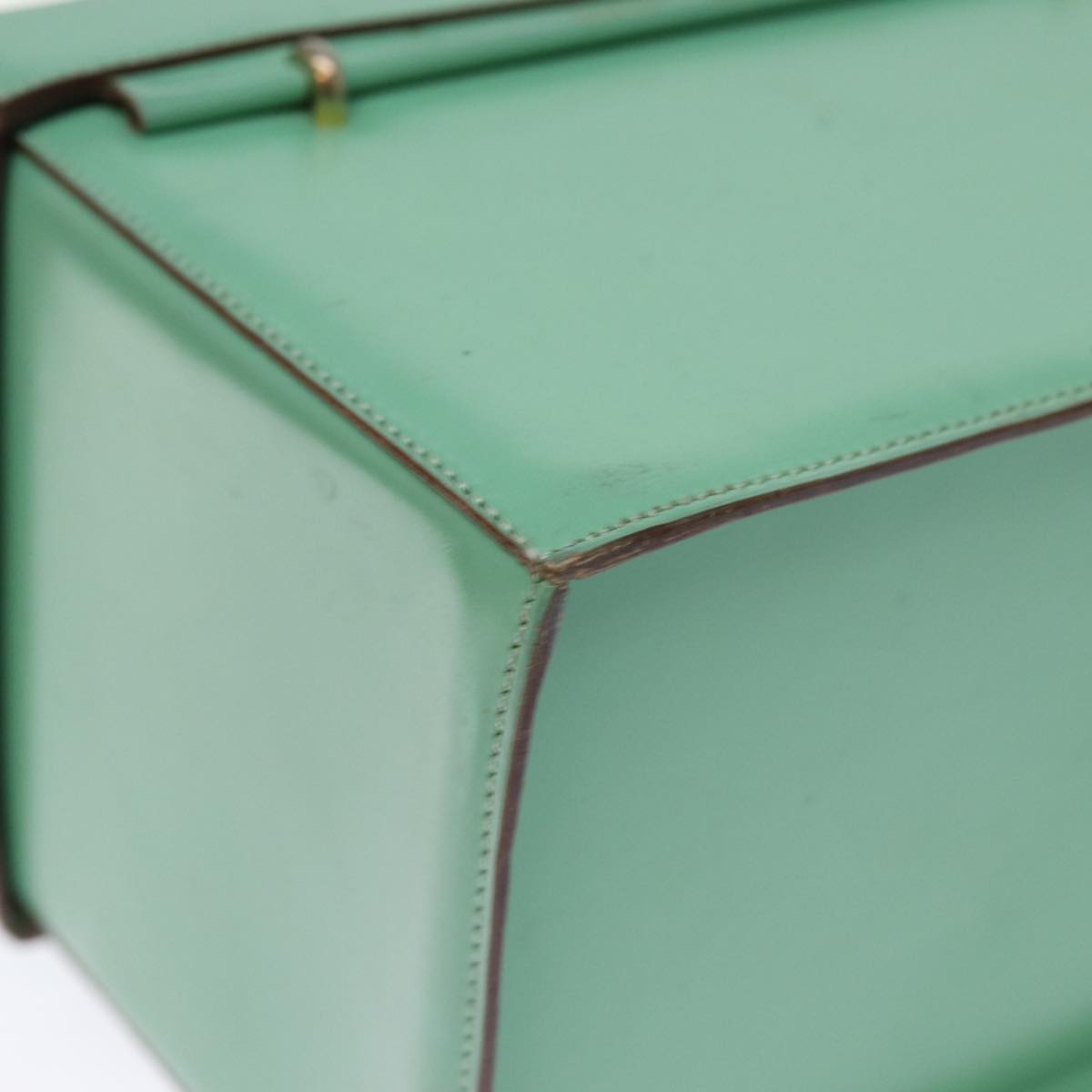 CELINE Vanity Cosmetic Pouch Leather Green Auth 74541