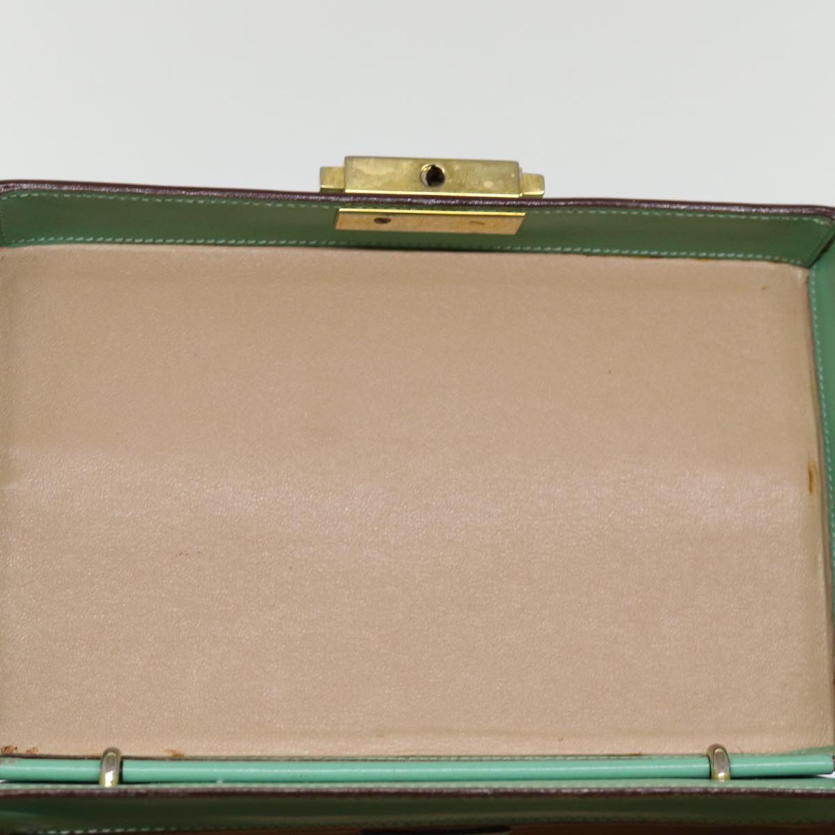 CELINE Vanity Cosmetic Pouch Leather Green Auth 74541