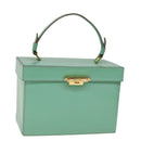 CELINE Vanity Cosmetic Pouch Leather Green Auth 74541-1