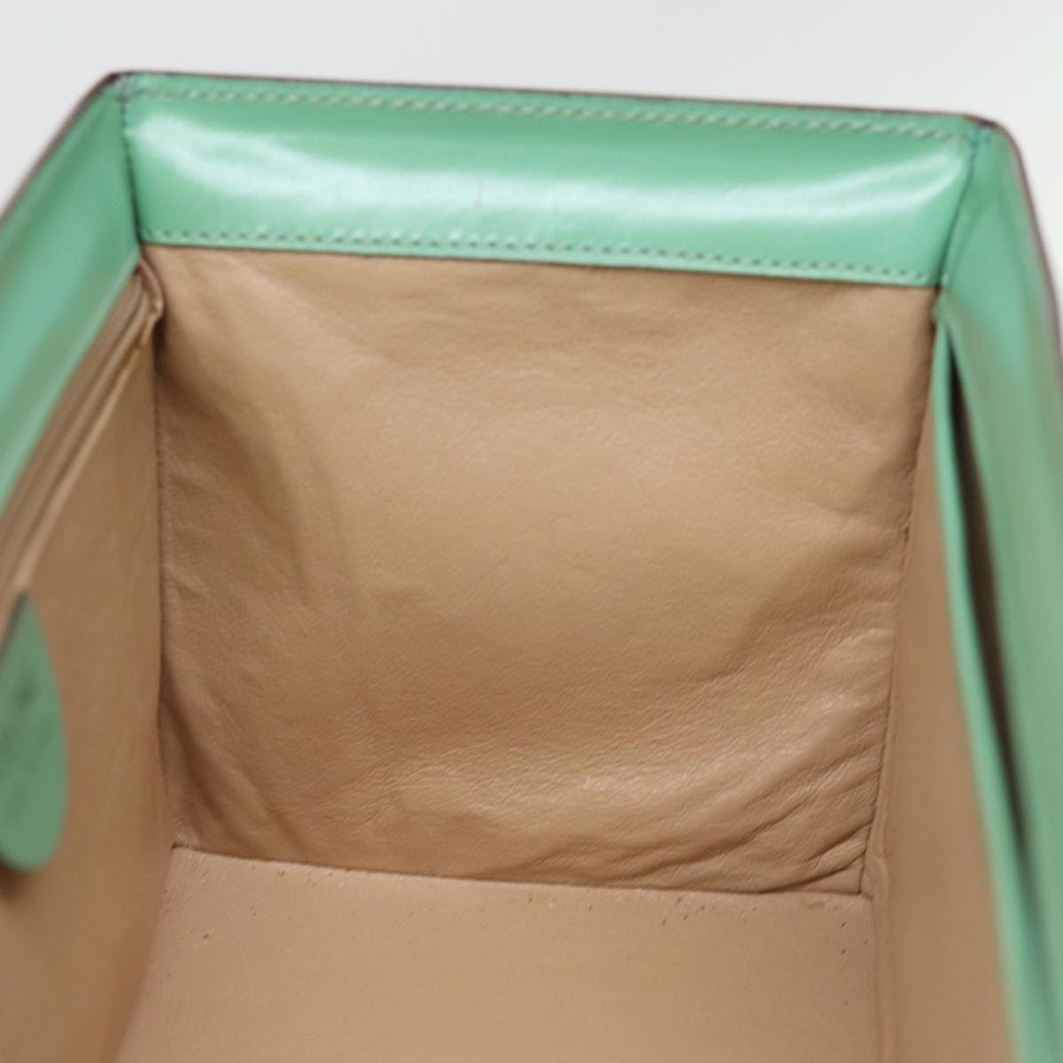 CELINE Vanity Cosmetic Pouch Leather Green Auth 74541