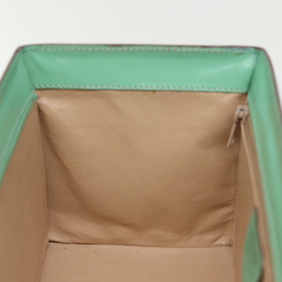 CELINE Vanity Cosmetic Pouch Leather Green Auth 74541