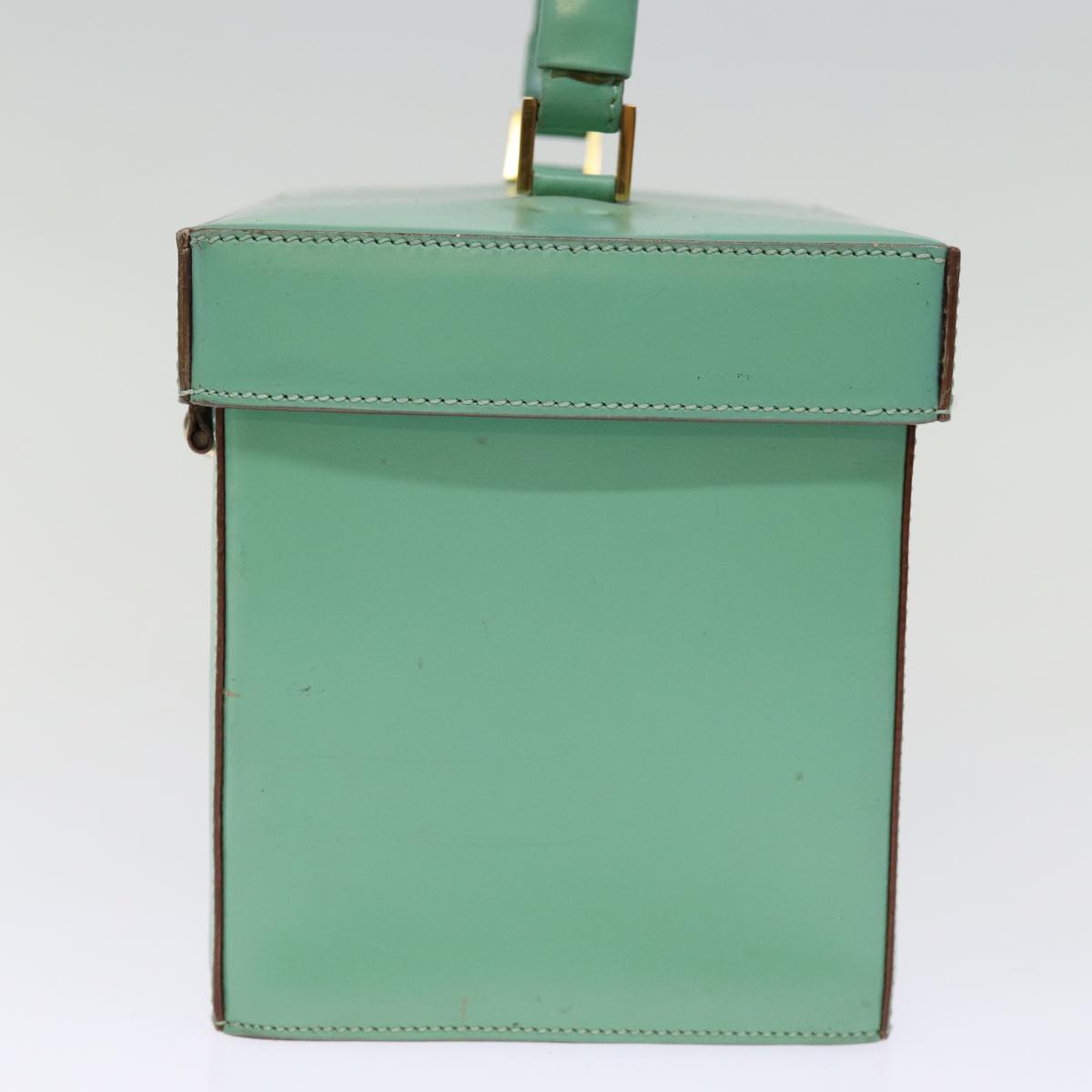 CELINE Vanity Cosmetic Pouch Leather Green Auth 74541