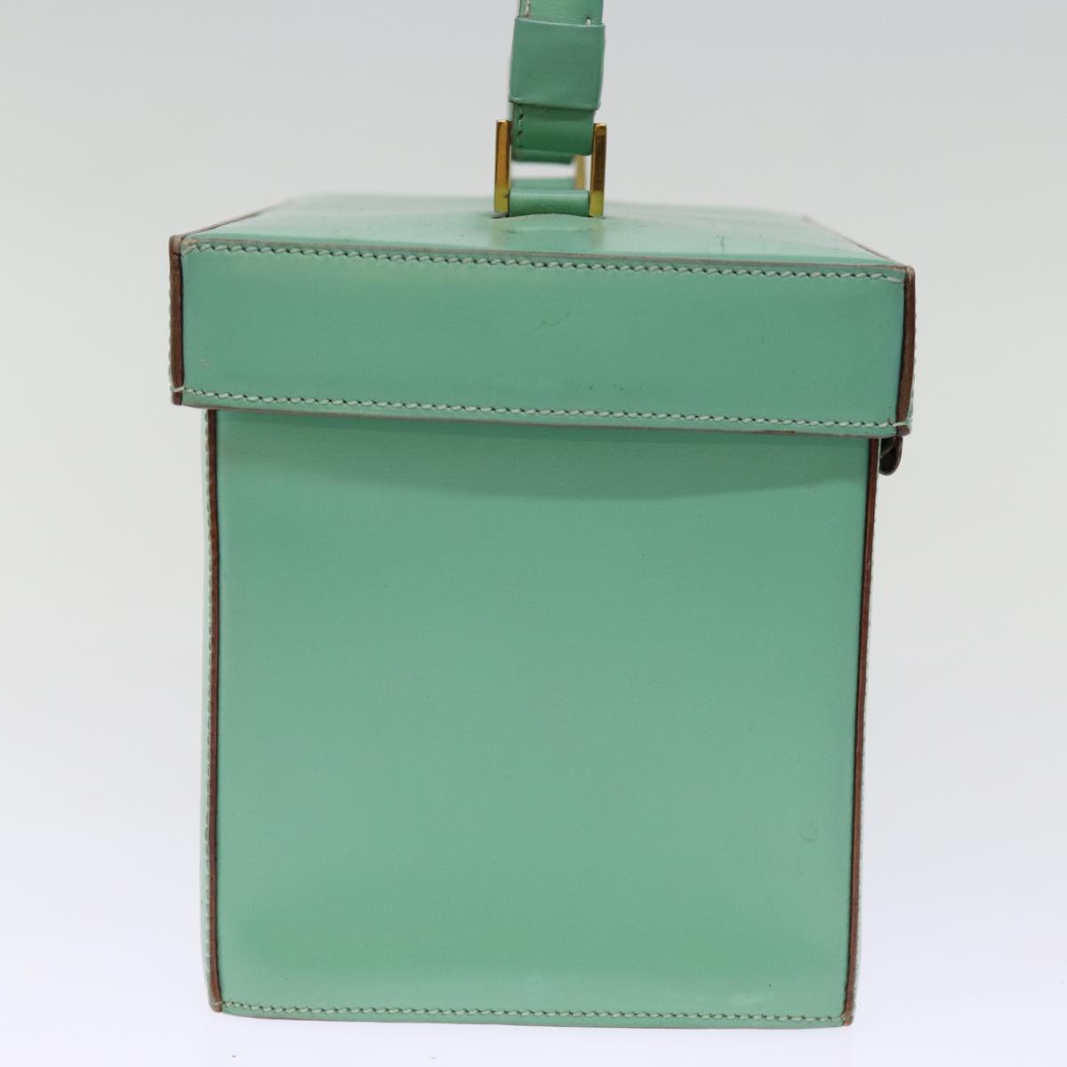 CELINE Vanity Cosmetic Pouch Leather Green Auth 74541