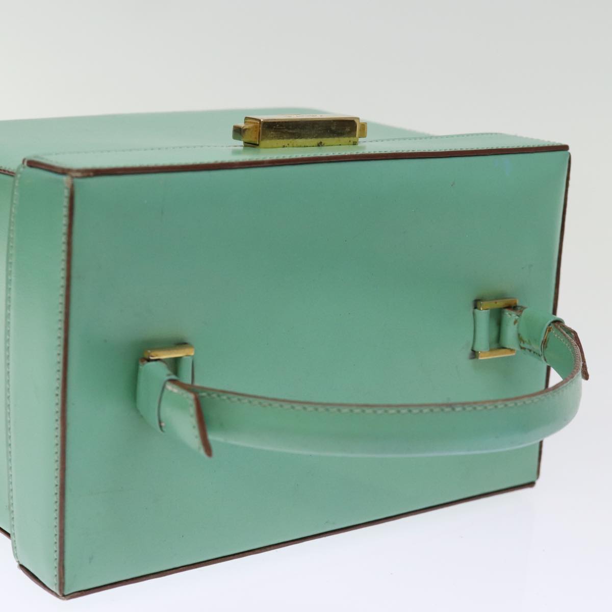 CELINE Vanity Cosmetic Pouch Leather Green Auth 74541