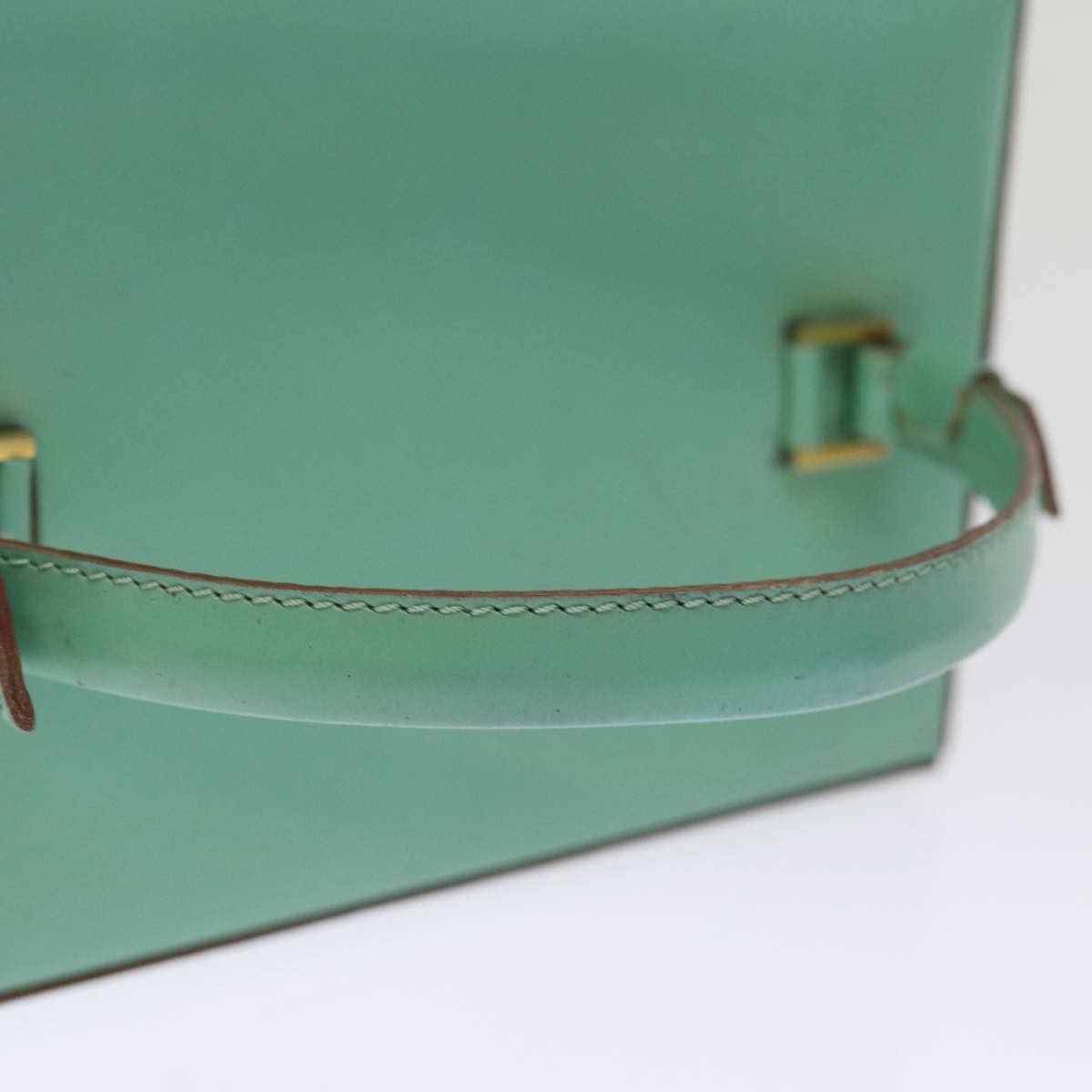 CELINE Vanity Cosmetic Pouch Leather Green Auth 74541