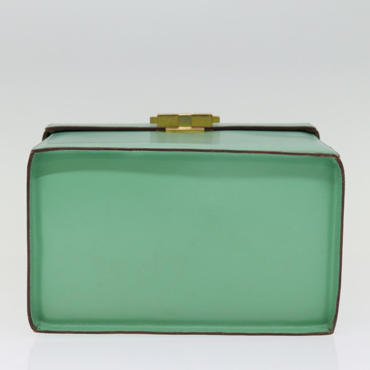 CELINE Vanity Cosmetic Pouch Leather Green Auth 74541