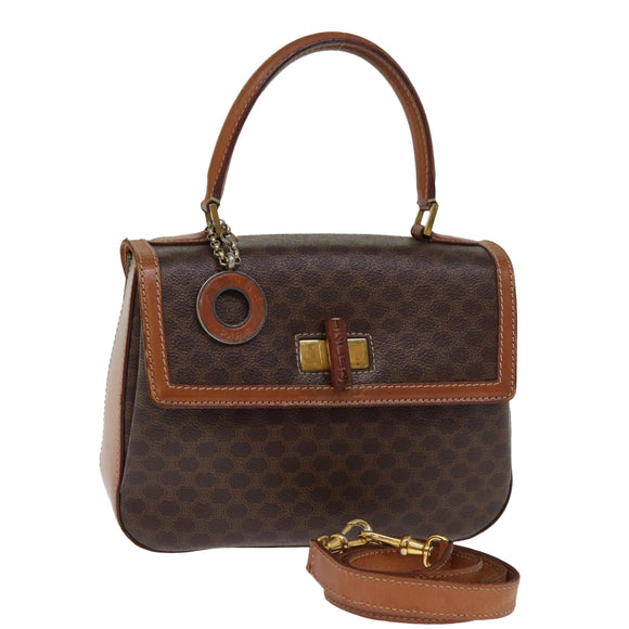 CELINE Macadam Canvas Hand Bag PVC 2way Brown Auth 74543