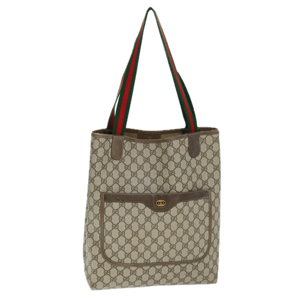 GUCCI GG Supreme Web Sherry Line Tote Bag PVC Beige Red 39 02 003 Auth 74551