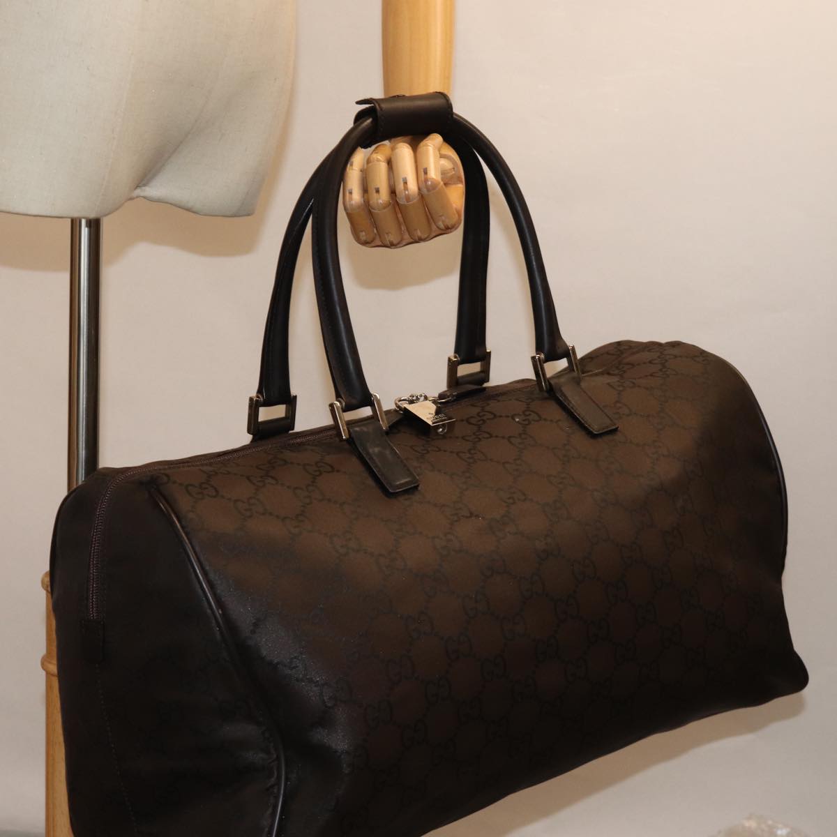 GUCCI GG Canvas Boston Bag Brown 012 0383 Auth 74553