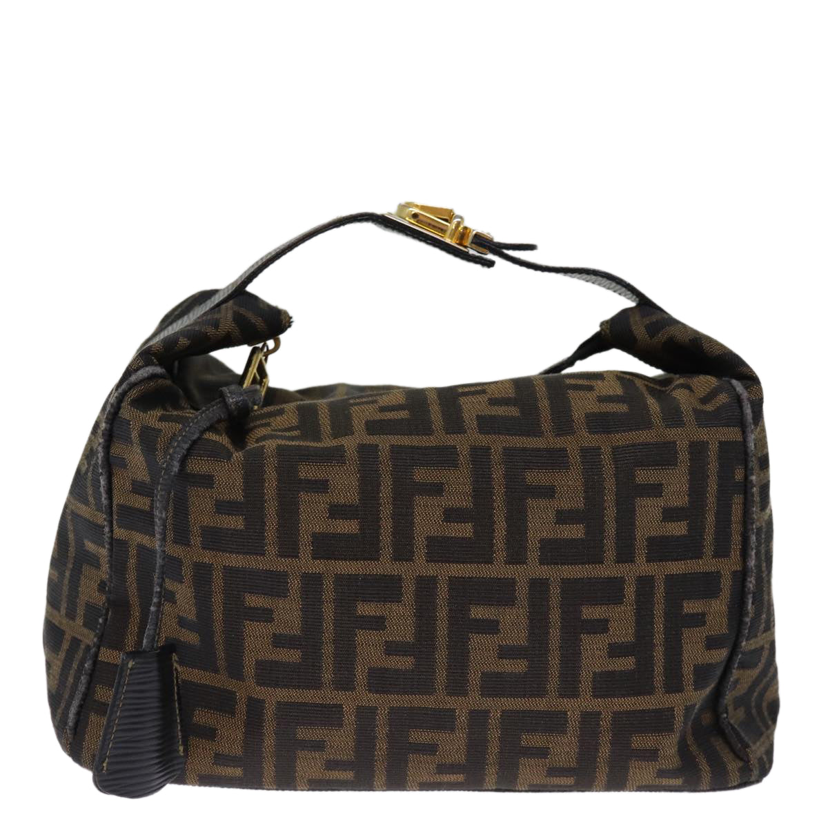 FENDI Zucca Canvas Vanity Cosmetic Pouch Brown Black Auth 74573