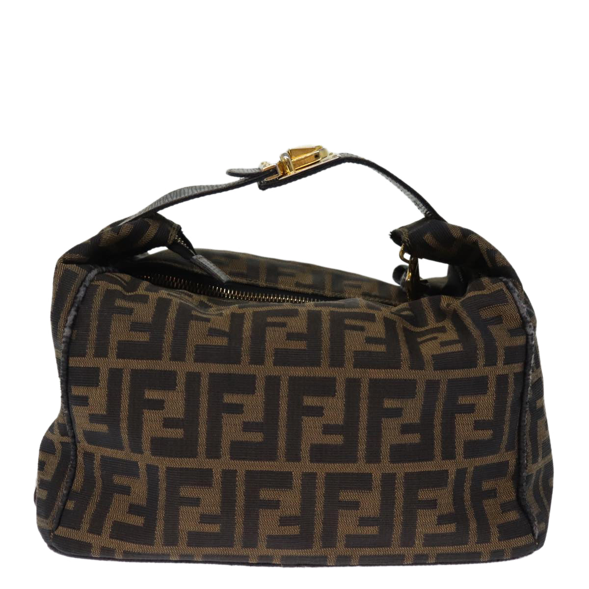 FENDI Zucca Canvas Vanity Cosmetic Pouch Brown Black Auth 74573