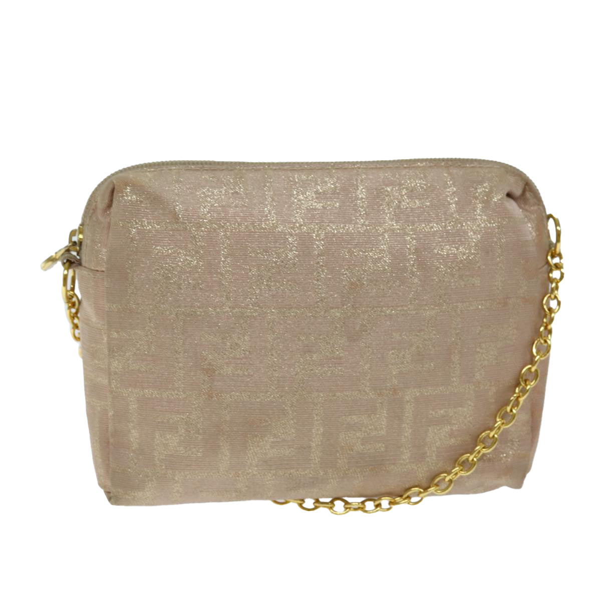 FENDI Chain Zucca Canvas Shoulder Bag Beige Auth 74583