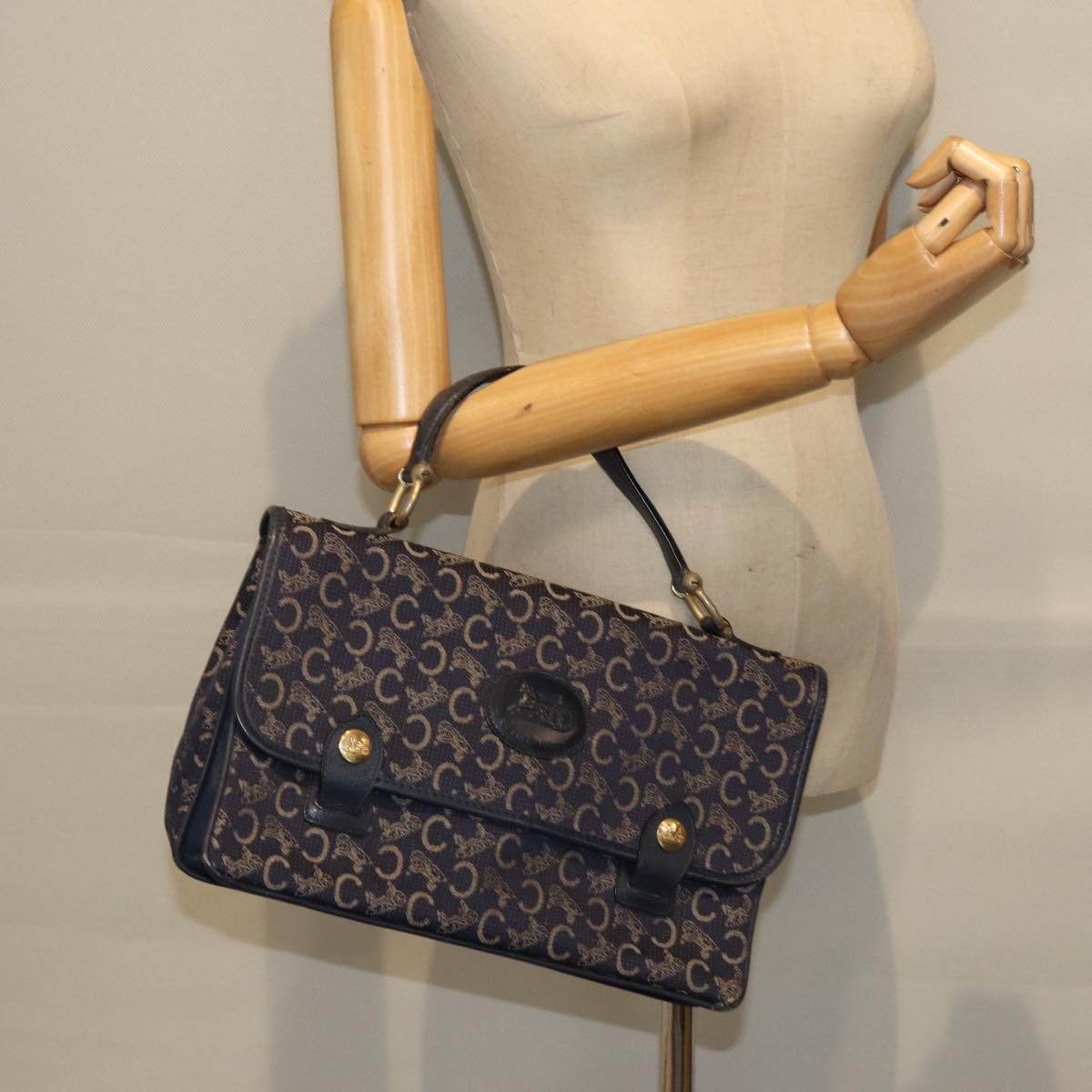 CELINE C Macadam Canvas Hand Bag Navy Auth 74584