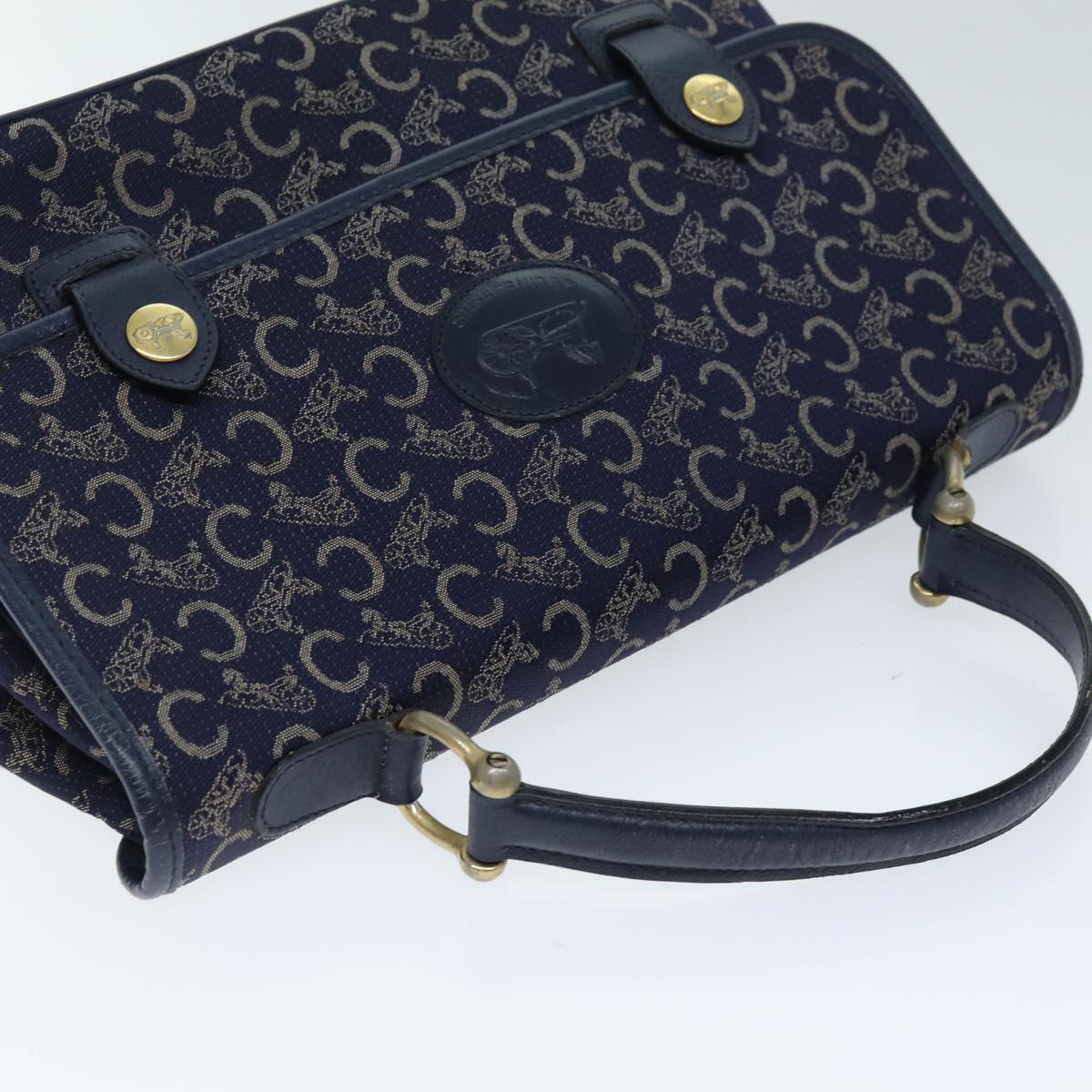 CELINE C Macadam Canvas Hand Bag Navy Auth 74584