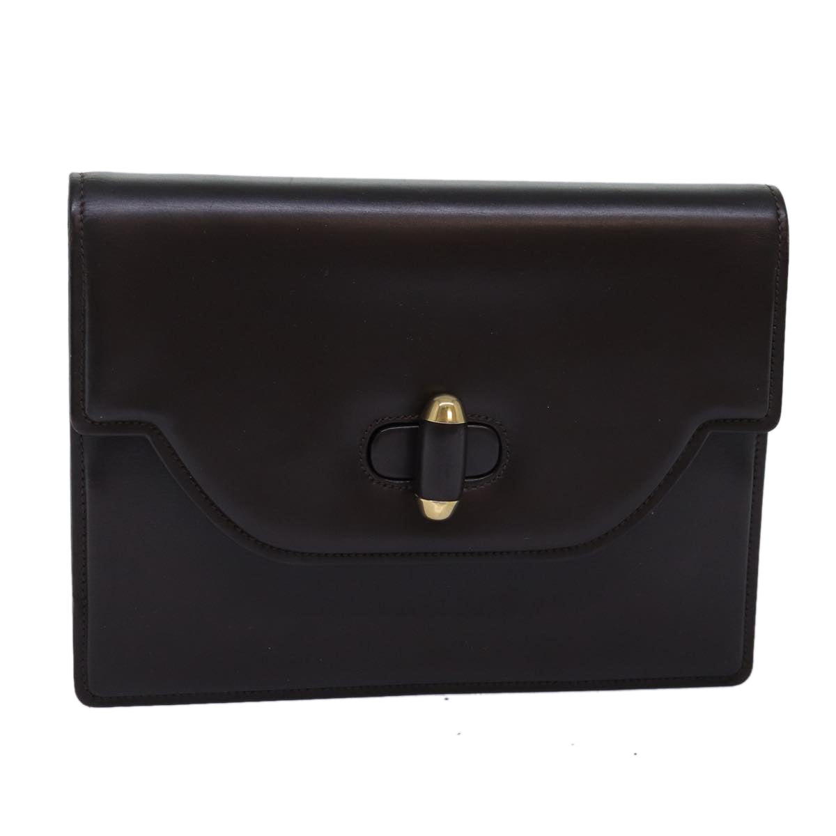 GUCCI Clutch Bag Leather Brown Auth 74596